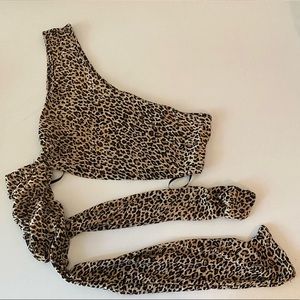Leopard Print Tie SHEIN Crop Top - Size Small